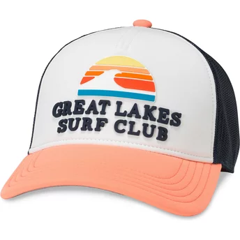 Biała, granatowa i pomarańczowa czapka typu trucker snapback Great Lakes Surf Club Riptide Valin od American Needle