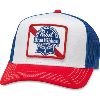 Czapka trucker biała, niebieska i czerwona snapback Pabst Blue Ribbon Valin od American Needle