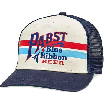 Czapka truckerka beżowo-granatowa snapback Pabst Blue Ribbon Sinclair od American Needle