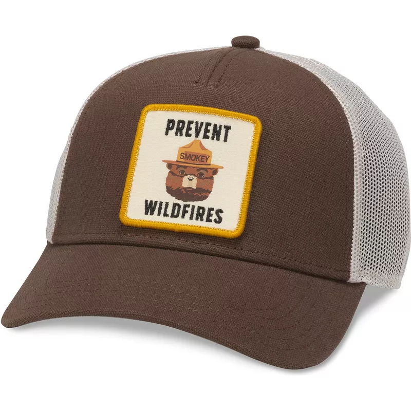 american-needle-smokey-bear-valin-brown-and-white-snapback-trucker-hat