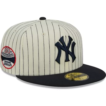 Beżowo-granatowa, regulowana czapka z daszkiem 59FIFTY Retro Script New York Yankees MLB od New Era