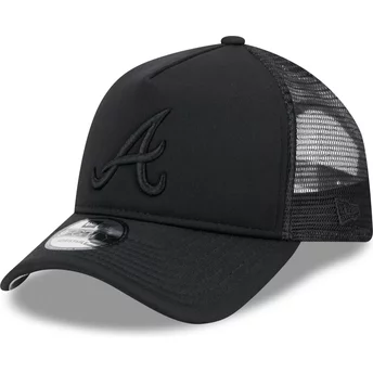 Czarna czapka trucker z czarnym logo 9FORTY A Frame All Day Trucker od Atlanta Braves MLB od New Era