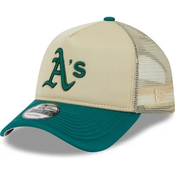 Beżowa i zielona czapka trucker 9FORTY A Frame All Day Trucker z Oakland Athletics MLB od New Era