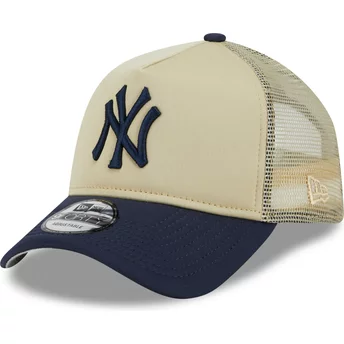 Beżowo-granatowa czapka typu trucker 9FORTY A Frame All Day Trucker od New York Yankees MLB od New Era