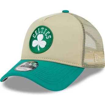 Beżowo-zielona czapka trucker 9FORTY A Frame All Day Trucker Boston Celtics NBA od New Era