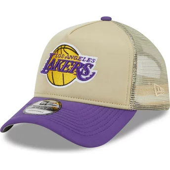 Beżowo-fioletowa czapka trucker 9FORTY A Frame All Day Trucker Los Angeles Lakers NBA od New Era