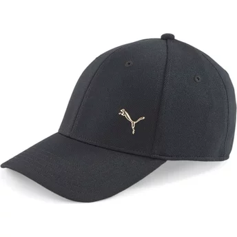 Czarna, regulowana czapka z daszkiem Puma z metalowym złotym kotem