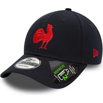 Granatowa, regulowana czapka z daszkiem z czerwonym logo 9FORTY Repreve Team Colour od French Rugby Federation FFR od New Era