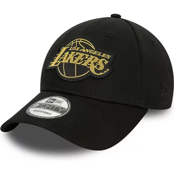Czarna, regulowana czapka z daszkiem 9FORTY z metalowym emblematem Los Angeles Lakers NBA od New Era