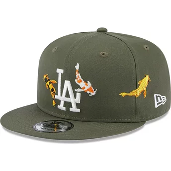 Zielona, płaska czapka snapback 9FIFTY Koi Fish Los Angeles Dodgers MLB od New Era