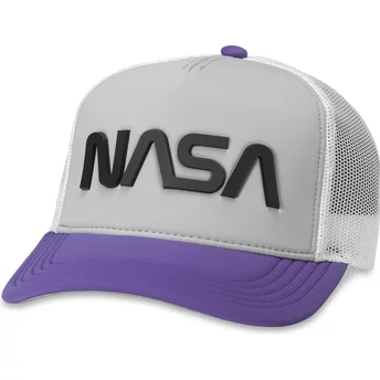 Szara, biała i fioletowa czapka typu trucker z daszkiem typu snapback NASA Riptide Valin od American Needle