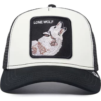 Biała i czarna czapka truckerka z wilkiem The Lone Wolf The Farm od Goorin Bros.