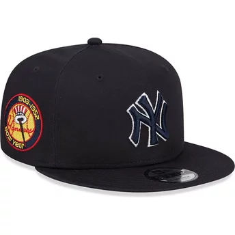 New Era Flat Brim Navy Blue Logo 9FIFTY Side Patch Script New York Yankees MLB Navy Blue Snapback Cap