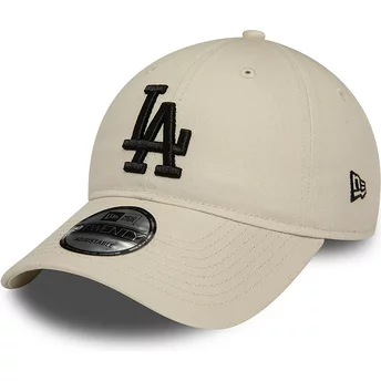 New Era Curved Brim Black Logo 9TWENTY League Essential Los Angeles Dodgers MLB Beige Adjustable Cap