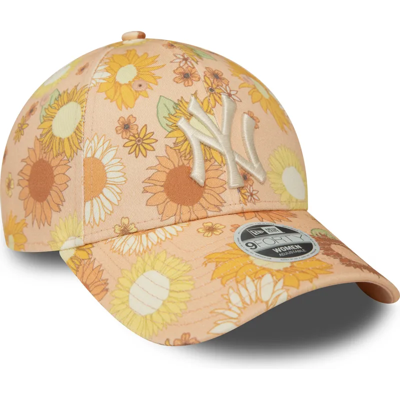 czapki-curva-pomaranczowy-tasma-regulowana-9forty-floral-all-over-print-new-york-yankees-mlb-new-era