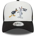 new-era-bugs-bunny-and-daffy-duck-a-frame-character-looney-tunes-white-and-black-trucker-hat