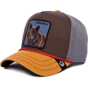 czapka-z-zakrzywionym-daszkiem-brazowa-szara-i-pomaranczowa-snapback-wilk-lone-wolf-100-the-farm-all-over-canvas-od-goorin-bros
