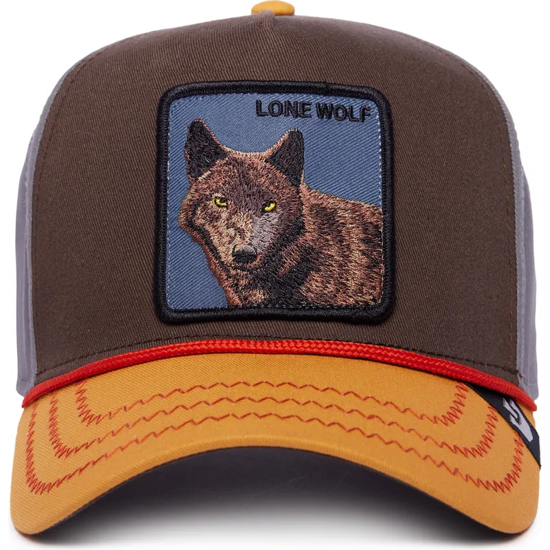brazowa-szara-i-pomaranczowa-czapka-z-daszkiem-snapback-wilk-lone-wolf-100-the-farm-all-over-canvas-od-goorin-bros