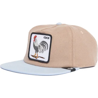 Czapka z daszkiem płaska brązowo-niebieska snapback kogut Cock Free Range The Farm Flats od Goorin Bros.