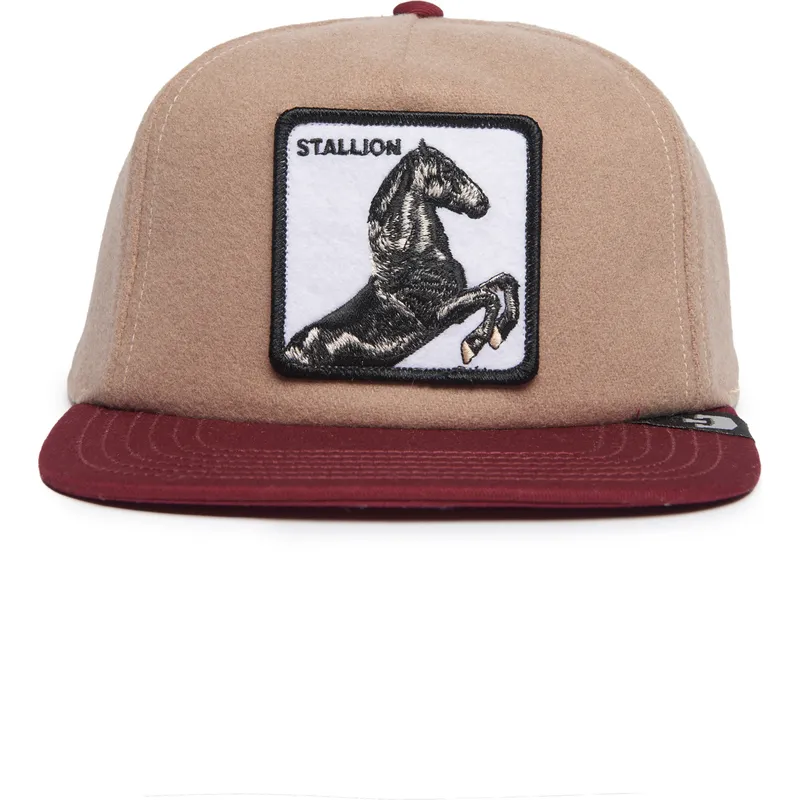 plaska-czapka-brazowo-czerwona-snapback-kon-stallion-free-rider-the-farm-flats-od-goorin-bros