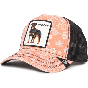 Czapka trucker różowo-czarna z rottweilerem Bad Boy Lovesexy The Farm Paisley od Goorin Bros.