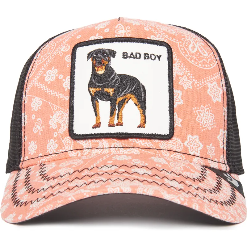 czapka-trucker-rozowo-czarna-pies-rottweiler-bad-boy-lovesexy-the-farm-paisley-od-goorin-bros