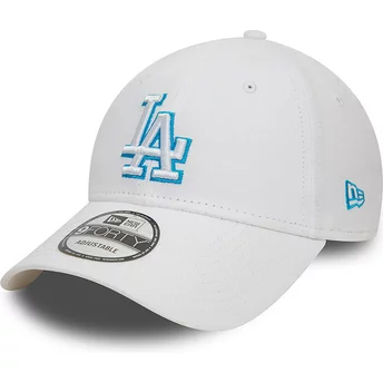 New Era Curved Brim Blue Logo 9FORTY Team Outline Los Angeles Dodgers MLB White Adjustable Cap