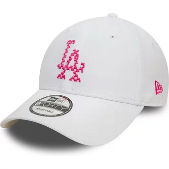New Era Curved Brim Pink Logo 9FORTY Seasonal Infill Los Angeles Dodgers MLB White Adjustable Cap