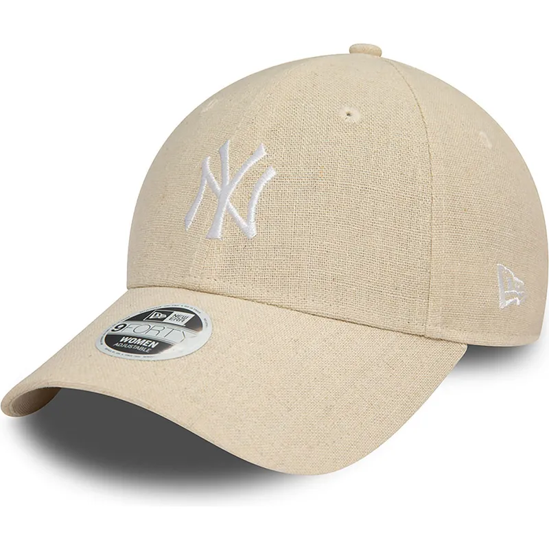 bezowa-regulowana-czapka-z-zakrzywionym-daszkiem-dla-kobiet-9forty-linen-new-york-yankees-mlb-new-era