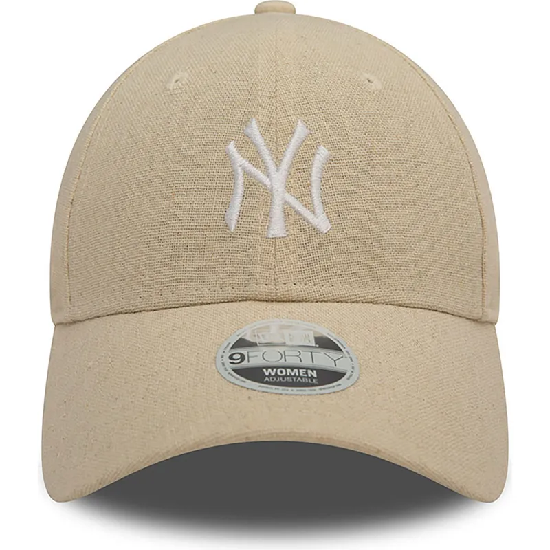 bezowa-regulowana-czapka-z-zakrzywionym-daszkiem-dla-kobiet-9forty-linen-new-york-yankees-mlb-new-era
