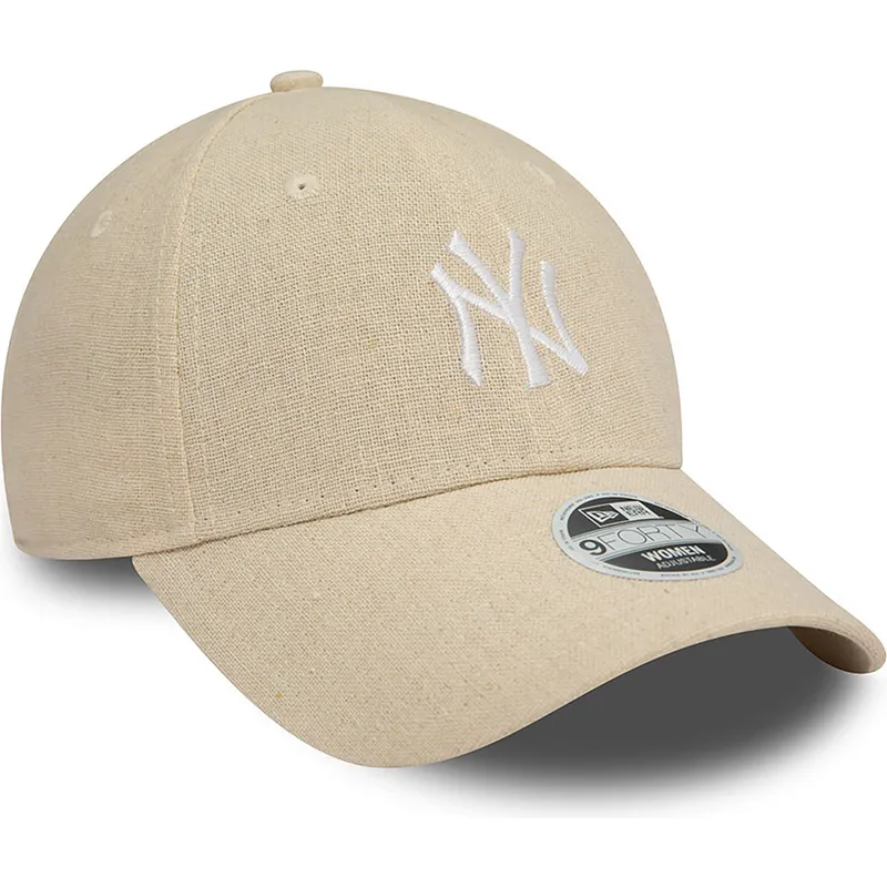 bezowa-regulowana-czapka-z-zakrzywionym-daszkiem-dla-kobiet-9forty-linen-new-york-yankees-mlb-new-era