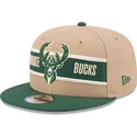 brazowo-zielona-plaska-czapka-snapback-9fifty-draft-2024-milwaukee-bucks-nba-new-era