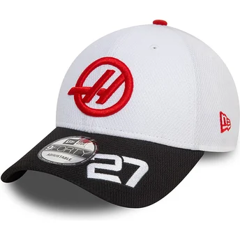 Czapka z daszkiem zakrzywionym biała i czarna snapback Nico Hulkenberg 9FORTY zespołu Haas F1 Team Formula 1 od New Era
