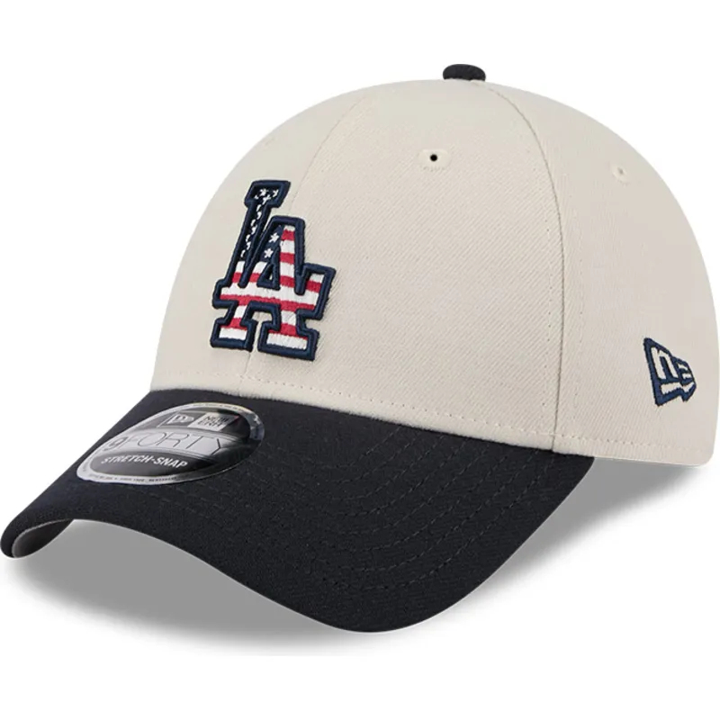 bezowo-granatowa-zakrzywiona-czapka-snapback-9forty-stretch-snap-4th-of-july-los-angeles-dodgers-mlb-new-era