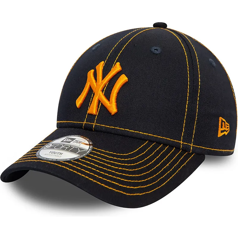 granatowa-zakrzywiona-czapka-regulowana-z-pomaranczowym-logo-dla-chlopca-9forty-stitch-new-york-yankees-mlb-new-era