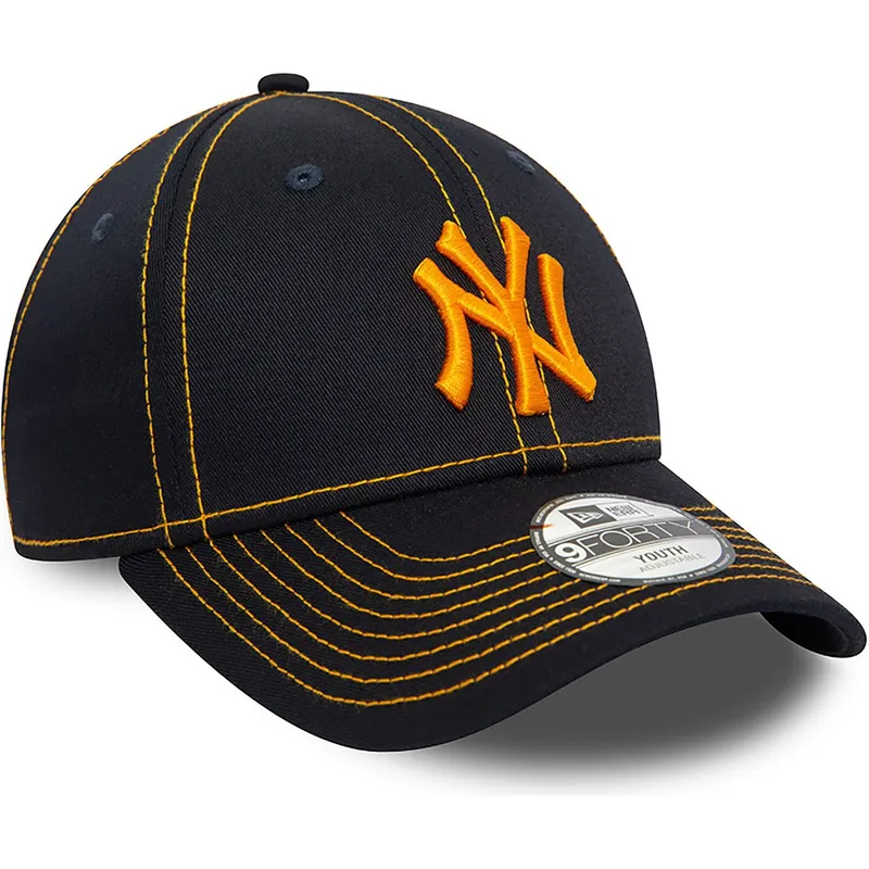 granatowa-zakrzywiona-czapka-regulowana-z-pomaranczowym-logo-dla-chlopca-9forty-stitch-new-york-yankees-mlb-new-era