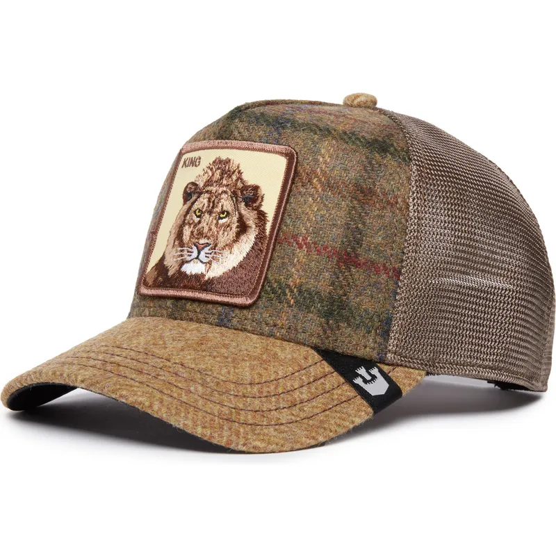czapka-trucker-brazowa-lew-king-moon-lion-uk-plaid-the-farm-od-goorin-bros