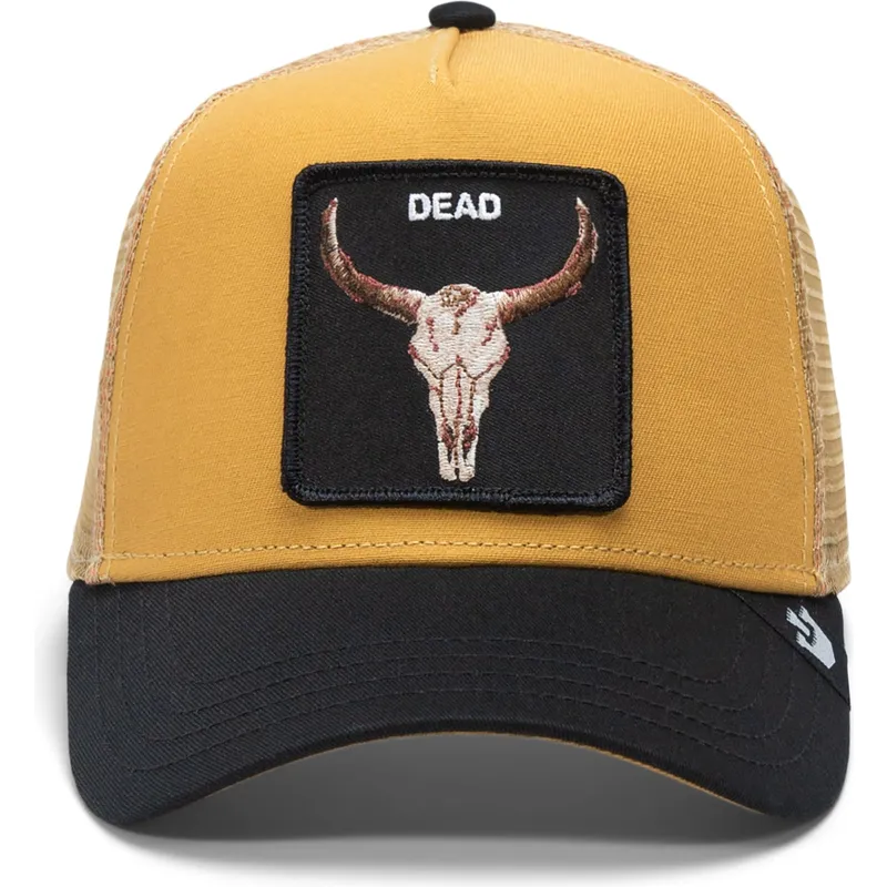 czapka-trucker-zolta-i-czarna-byk-the-dead-skull-eco-brutalism-the-farm-od-goorin-bros