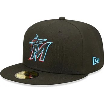 Czapki płaska czarny dopasowany 59FIFTY AC Perf Miami Marlins MLB New Era