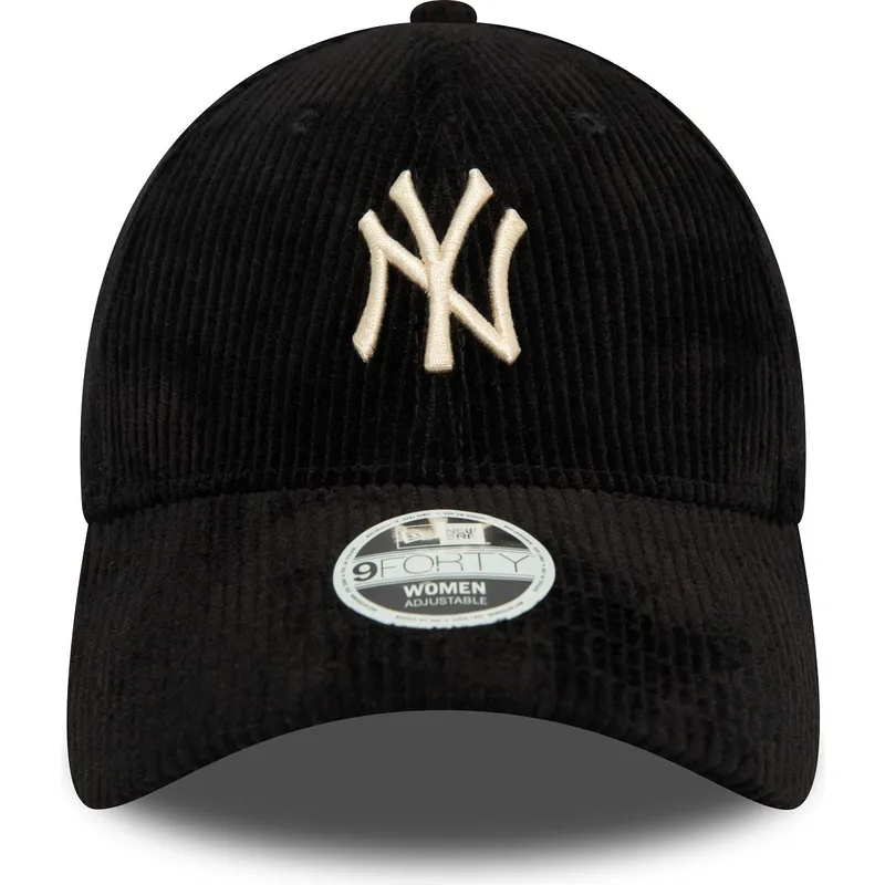 czarna-regulowana-czapka-z-daszkiem-dla-kobiet-z-bezowym-logo-9forty-cord-new-york-yankees-mlb-new-era