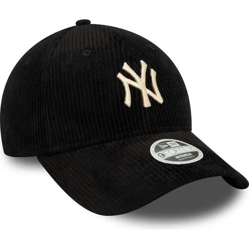 czarna-regulowana-czapka-z-daszkiem-dla-kobiet-z-bezowym-logo-9forty-cord-new-york-yankees-mlb-new-era