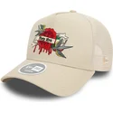 new-era-women-9forty-e-frame-flower-bird-beige-trucker-hat