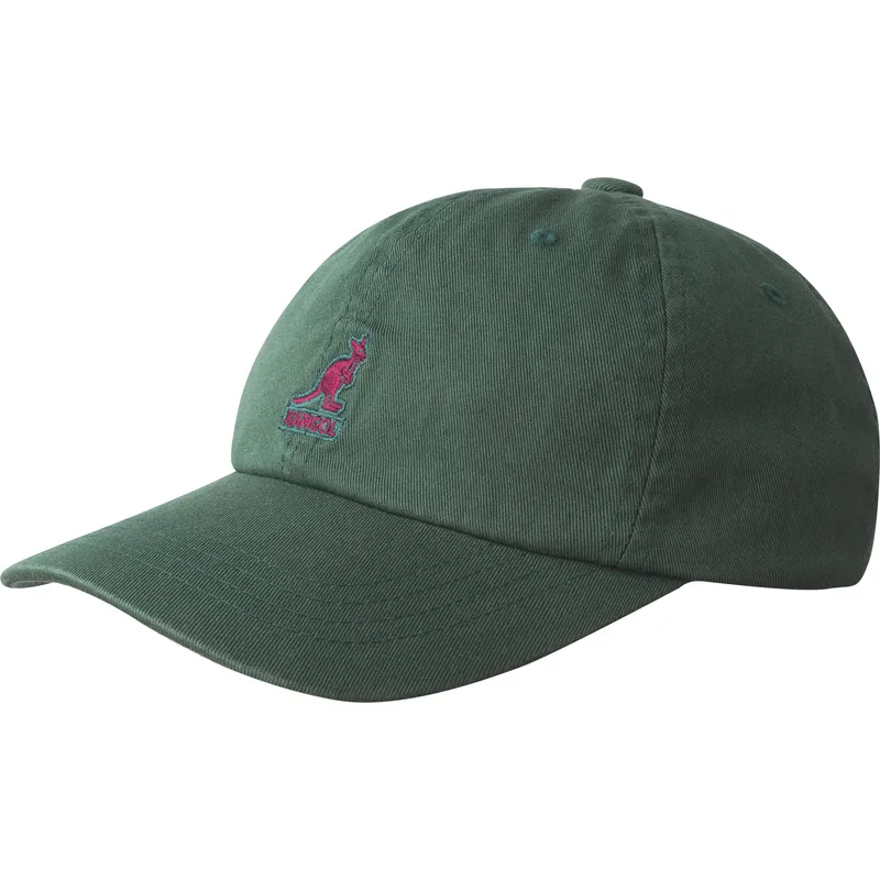 zielona-regulowana-czapka-z-zakrzywionym-daszkiem-z-czerwonym-logo-washed-baseball-algae-od-kangol