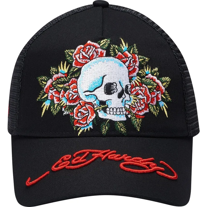czapka-trucker-czarna-skull-rose-ed-hardy