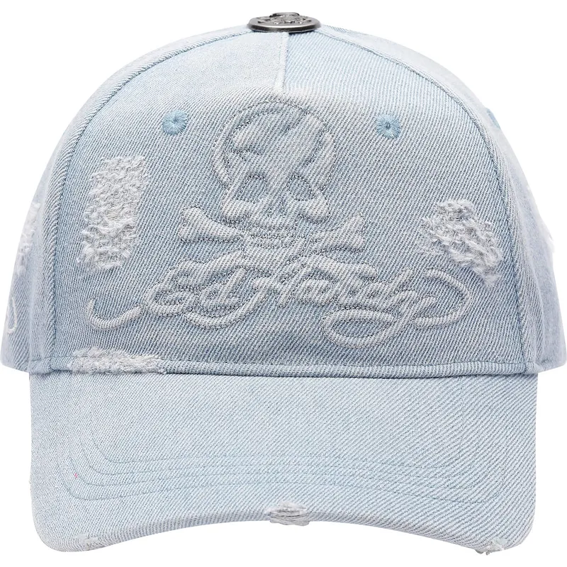 niebieska-regulowana-czapka-z-daszkiem-denim-embossed-skull-od-ed-hardy