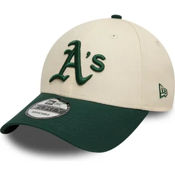 Beżowo-zielona czapka z zakrzywionym daszkiem 9FORTY Colour Block Oakland Athletics MLB od New Era, regulowana.