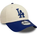 bezowo-niebieska-regulowana-czapka-z-daszkiem-9forty-colour-block-los-angeles-dodgers-mlb-new-era