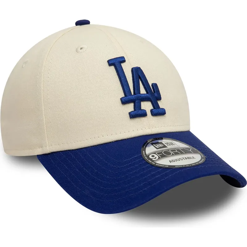 bezowo-niebieska-regulowana-czapka-z-daszkiem-9forty-colour-block-los-angeles-dodgers-mlb-new-era