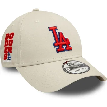 New Era Curved Brim Red Logo 9FORTY Side Patch Los Angeles Dodgers MLB Beige Adjustable Cap