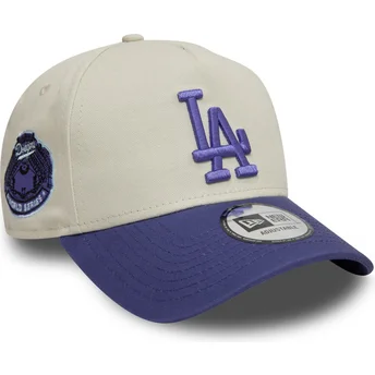 New Era Curved Brim Purple Logo 9FORTY A Frame World Series Patch Los Angeles Dodgers MLB Beige and Purple Snapback Cap